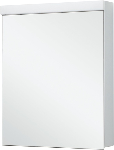[1617M3714] Armoire de toilette Duplex Eco 60 x 73.8 x 14.1 cm Profilé en aluminium 1 porte à double miroir charnière à gauche ou à droite éclairage LED direct 10.08 Watt 1 prise double en haut, changeable 2 tablettes en verre, IP24, couleur lum. blanc froid 4000K, classe énergie C, blanc