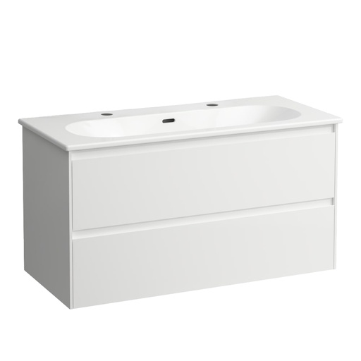 [1616C4300] Meuble avec lavabo Pack LUA Slim 100,0 x 52,5 x 45,5 cm élément à 2 tiroirs lavabo avec trop-plein inclus, 2 trou robin., standard, blanc brillant