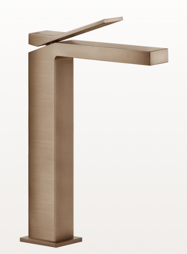 [1621C2244] Mélangeur de lavabo réhaussé RETTANGOLO S 128 mm, goulot fixe H jusqu'à l'aérateur 250 mm, H levier 225 mm, sans vidage, tuyaux de raccordement flexibles 3/8", groupe acoustique NT, 708 Copper Brushed PVD