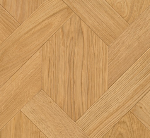 [1411C0311] Parquet Frise en trapèze / Frise hexagonale Trendtime 11 Cheverny composé de différentes formes Natur chêne huilé naturel - Mini chanfrein sur 4 côtés - 4 lames/cart. - 791x791x15/3.5 mm - 0.625m2/cart. - 72.50m2/pal. - 8.28 kg/m2