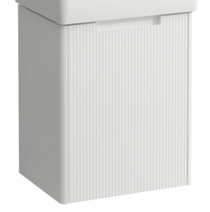 [1616C4431] Elément inférieur JUNA 42 x 51.5 x 32 cm armoire de tablette, 1 porte charnière à gauche pour lave-mains H815861, standard, façade rainurée, blanc mat