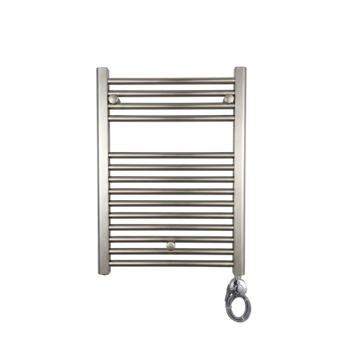[1619M0039] Radiateur sèche-serviettes SANTIAGO Droit, H 69 x L 50 cm, 200 W, électrique, thermostat SMART Plus Eco Design 2.0, Nickel brossé