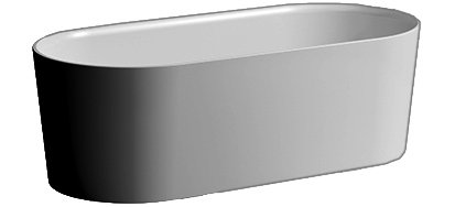 [1612C0002] Baignoire VAL 160 x 75 x 45 cm Fonte minérale (Sentec solid surface), pose libre écoulement au milieu, volume utile 275 L avec garniture d'écoulement et de trop-plein, standard, blanc