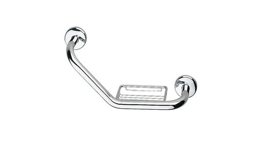 [1690C0322] Barre d'appui GEALUNA/FORUM coudée 43 x 12 x 22 cm, savonnière à barrettes, RÉVERSIBLE, chromé