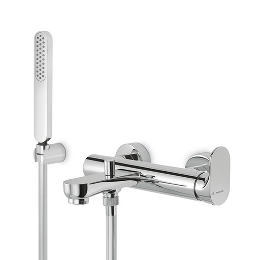 [1621S0202] Mélangeur de bain complet LINFA II, E 150 mm, avec raccords excentriques 1/2 x 3/4, flexible 150 cm et douche à main, chromé