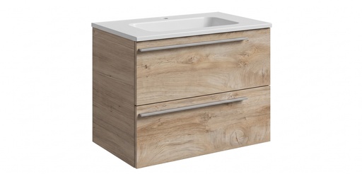 [1616C3712] Meuble sous-lavabo SOLUZIONI TEN, 60x60x45 cm, 2 tiroirs, poignée alu satiné, corps/faces Laminato Rovere naturale (p/lavabo Kona)