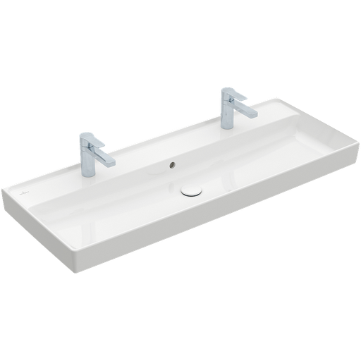 [1624S0215] Lavabo COLLARO 120 x 47 cm, céramique avec trop-plein, 2 trous robin., standard, blanc