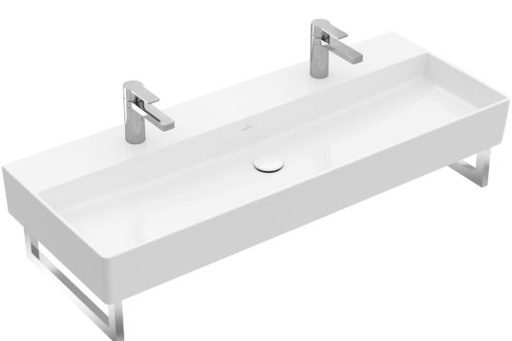 [1624C0184] Lavabo MEMENTO 2.0 120 x 47 cm, céramique sans trop-plein, 2 trous robin., standard, blanc