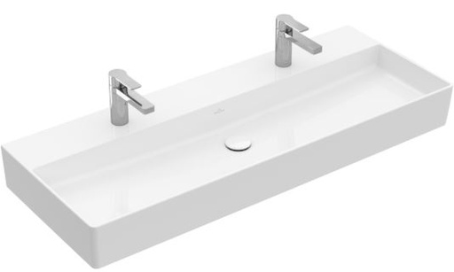 [1624C0189] Lavabo MEMENTO 2.0 120 x 47 cm, céramique sans trop-plein, côté inférieur poli, 2 trous robin., standard, blanc