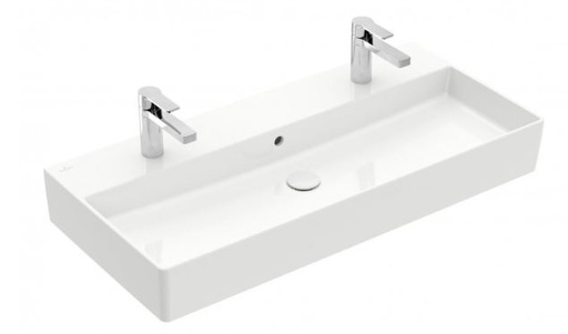 [1624C0196] Lavabo MEMENTO 2.0 100 x 47 cm, céramique avec trop-plein, côté inférieur poli, 2 trous robin., standard, blanc