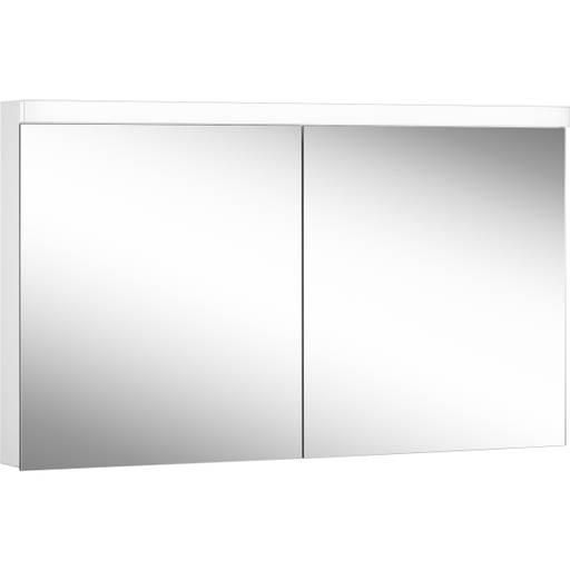 [1617M0383] Armoire de toilette LOW plus LED (anc. LOWLINE PLUS LED), LOP 130/2/LED profil en aluminium 130 x 70/74,8 x 12 cm pour montage AP ou UP prises double à la partition en bas, 2 portes à double miroir, LED 1 x 32W & 1 x 20W dessus et dessous séparément commutable et dimmable, IP44, couleur lum. blanc froid 4000K, blanc