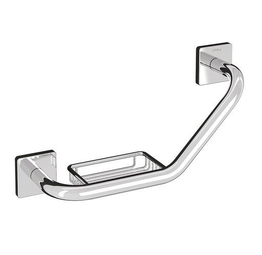 [1690C0343] Barre d'appui FORUM QUADRA coudée 43 x 12 x 22 cm, savonnière à barrettes, réversible G/D, chromé