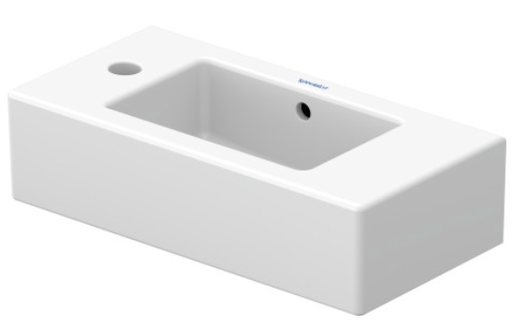 [1624C0368] Lave-mains VERO 50 x 25 cm, céramique avec trop-plein, 1 trou à gauche, standard, blanc