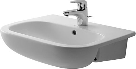 [1624C0410] Lavabo à semi-insérer D-CODE 55 x 44 cm, céramique avec trop-plein tablette de robinetterie matériel de fixation, 1 trou robin., standard, blanc