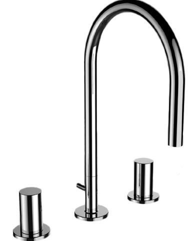 [1621C0580] Batterie à 3 trous KARTELL S 166 mm goulot orientable vidage excentrique, débit 5,7 l/min, groupe acoustque I, chrome