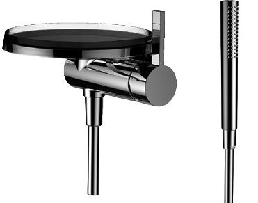 [1621C0594] Mélangeur de douche KARTELL tablette en matière synthétique transparent D 183 mm, douche à main bâton Twinstick, tuyau 1800 mm sans corps à encastrer 711 070 groupe acoustique I, CHROME