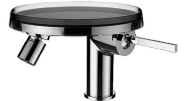 [1621C0597] Mélangeur de bidet KARTELL S 125 mm goulot fixe vidage excentrique, tablette en matière synthétique transparent D 183 mm cartouche Joystick, débit 5,7 l/min, groupe acoustique I, CHROME