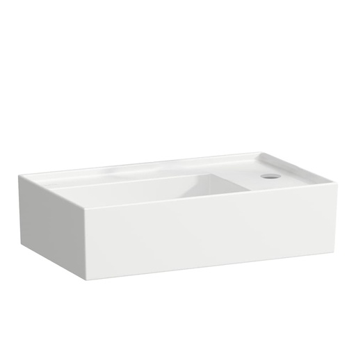 [1624C0479] Lave-mains KARTELL 46 x 28 cm, SaphirCéramique pour meuble suspendu, tablette de robinetterie à droite sans trop-plein, incl. soupape d'ecoulement sans trop-plein premonté, 1 trou robin., standard, blanc