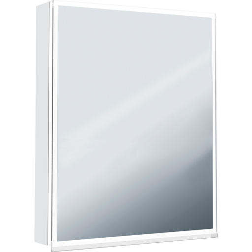 [1617C0047] Armoire de toilette ILLUMINATO 60 x 71,5 x 12,5 cm profil en aluminium, 1 prise à double-prises, 1 porte à double miroir charnières à droite éclairage LED, 3000 Lumen réglable, IP24, 3000K, blanc