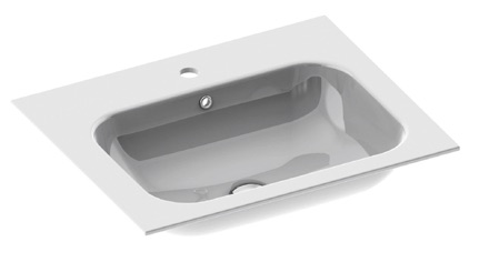 [1616C3742] Lavabo SLIM 60 cm en céramique, L 61 cm - P 50.8 cm, vasque centrée, avec trop-plein, sans bonde, 1 trou de robinetterie, pour sous-meuble prof. 50 cm, blanc