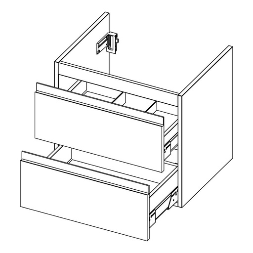 [1616M0002] Elément inférieur sous-lavabo PRO, L57XH51.5XP45 cm, Caisson int. 10F-Nob.Grigio fumé, pour lavabo Pro 65 cm (H8189530001041), 2 tiroirs 25/25 cm, corps/faces laqué, Finitions Blanc mat/brillant à choix, SYSTEM M1, poignée à choix