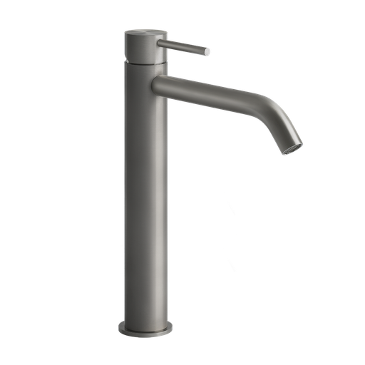 [1621C0956] Mélangeur de lavabo GESSI 316 FLESSA, S 156 mm, goulot fixe H jusqu'à l'aérateur 222 mm, H levier 305 mm, sans vidage, tuyaux de raccordement flexibles 3/8", groupe acoustique NT, 239 acier inoxydable brossé