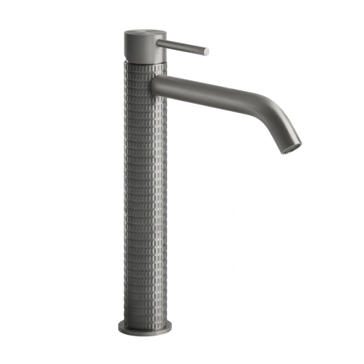 [1621C0957] Mélangeur de lavabo GESSI 316 MECCANICA, S 156 mm, goulot fixe H jusqu'à l'aérateur 222 mm, H levier 305 mm, sans vidage, tuyaux de raccordement flexibles 3/8", groupe acoustique NT, 707 Noir Metal Brossé PVD