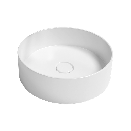 [1616C4047] Vasque à poser céramique brillante, ICON CIRCLE, diamètre 40 cm, H 10 cm, compris bonde à écoulement libre et cache-bonde au matériau de la vasque, sans trop-plein, couleur blanc brillant